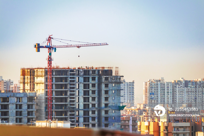 apartment, architect, architecture, blue, built, business, collar, concrete, construction, crane, development, engineering, equipment, estate, force, frame, framework, helmet, high, house, housing, in