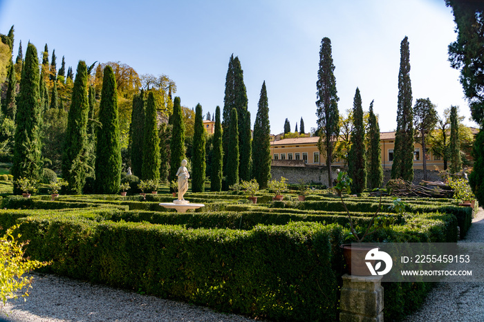 Famous 14th Century  Giusti  Palace and garden in Verona, Italy. Architecture and landmark of Verona