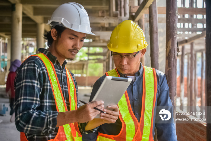 Team engineer Two man architect on a building construction site