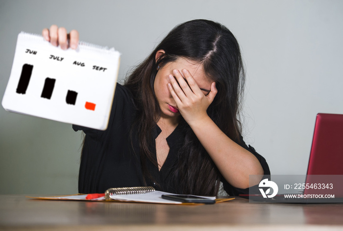 frustrated business woman executive suffering depression holding graph diagram showing stock market stress with benefits dropping and sales declining in financial problem