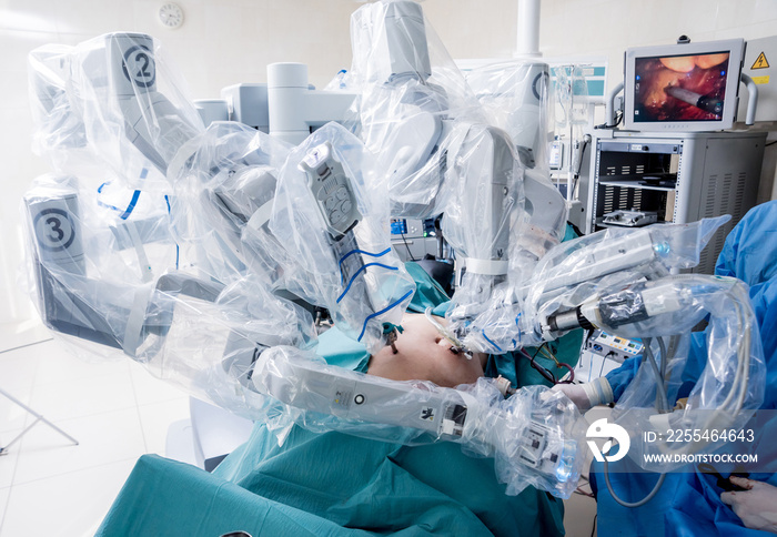 Modern surgical system. Medical robot. Minimally invasive robotic surgery.