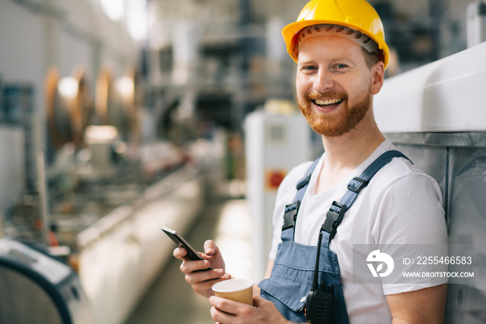 Factory worker on coffee break