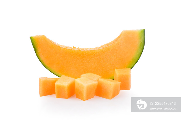 Fresh melon sliced on white background