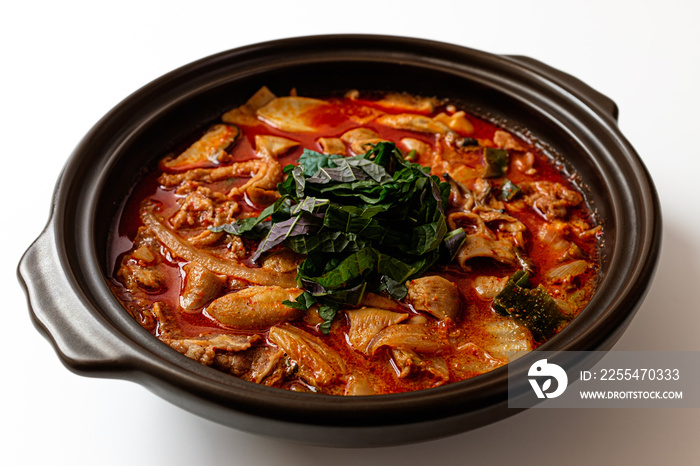 Beef Chitterlings Hotpot on White Background