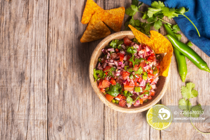 Homemade salsa pico de gallo, mexican cuisine