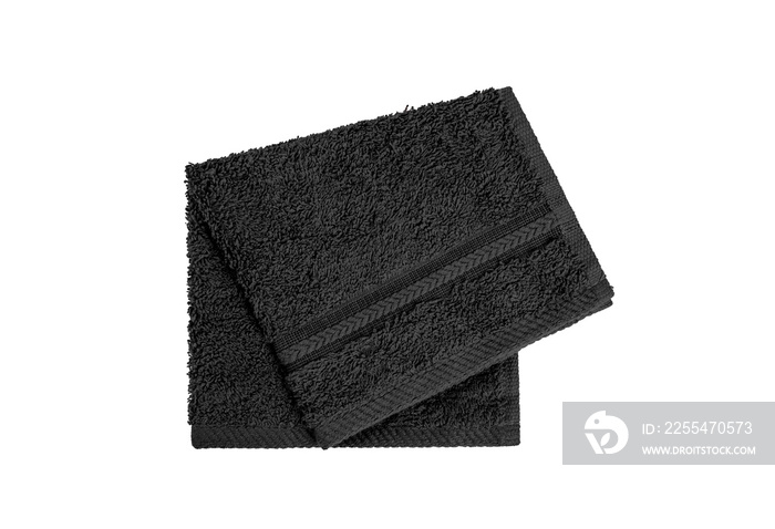 Black towel isolated on white background . Top view