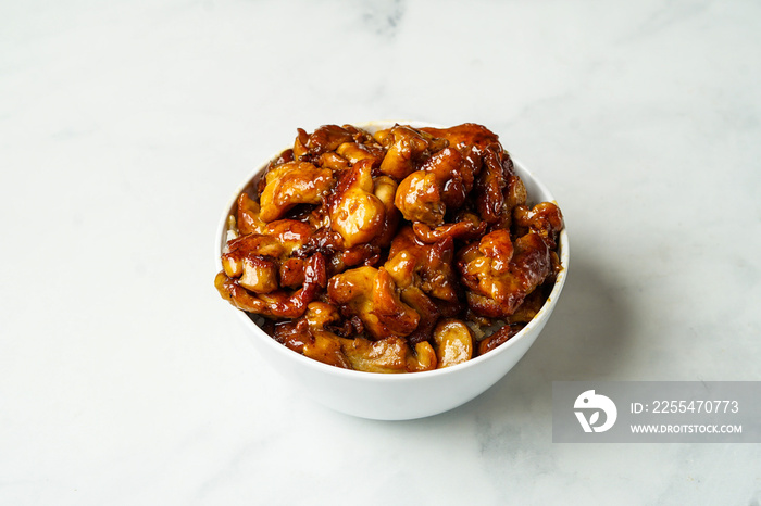 Bourbon chicken in a bowl