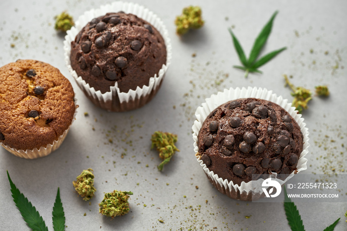 Variety cupcakes with marijuana leaf and buds