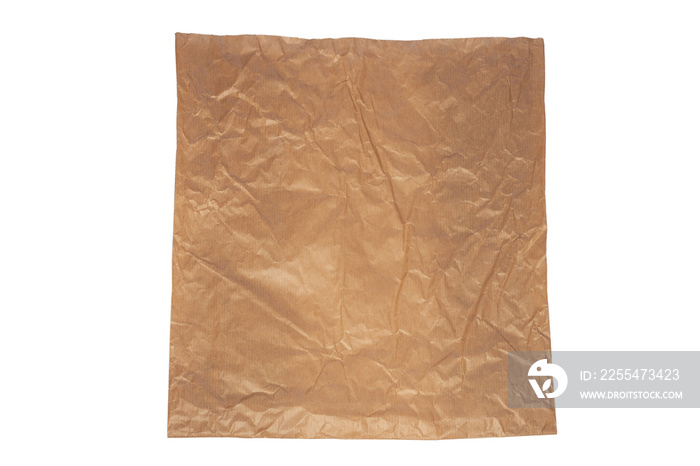 Brown kraft paper recyclable bag on white background isolated flat lay. Say no to plastic. Reduce, reuse, recycle concept. Eco friendly pack against synthetic packet,ecology problem.Packaging for food