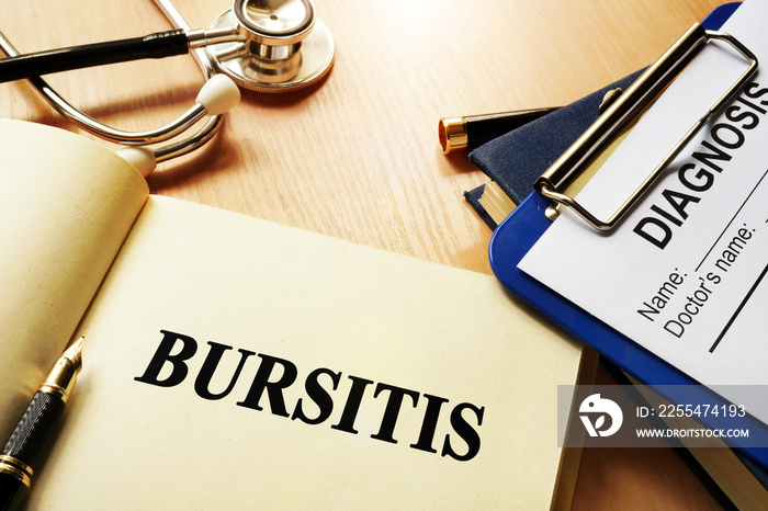 Book with name bursitis. Medical concept.