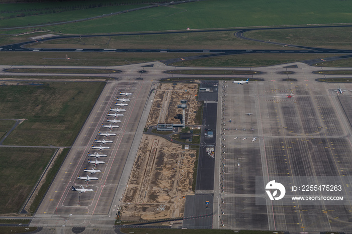 Due to coronavirus pandemic, Lufthansa has parked Airbus airplanes at the new Berlin Brandenburg Airport (BER) which is not open for flight ops yet.