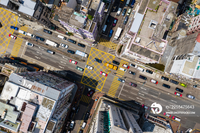 Top view of Hong Kong traffic road