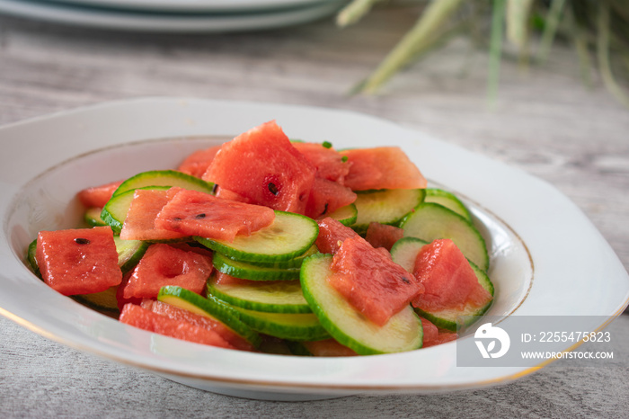 Salad with cucumber and watermelon