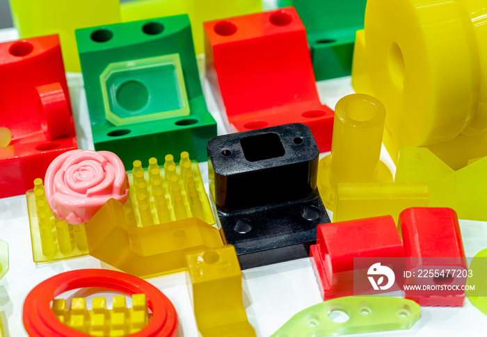 Engineering plastics. Plastic material used in manufacturing industry. Global engineering plastic market concept. Polyurethane and abs plastic parts materials. Plastic injection machine products.