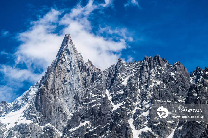 petit dru west face mountain as viewed from the aguile du midi in chamonix, france