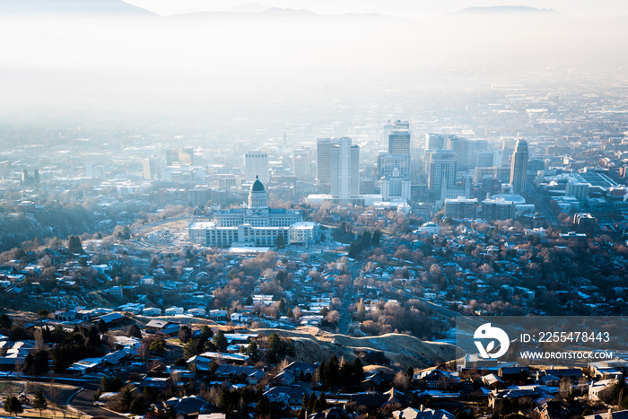 Aerial shot of Salt Lake City with downtown on the background