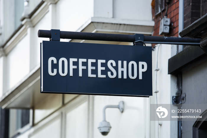 Coffee shop banner on entrance in Amsterdam