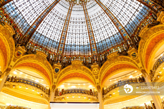 Galerie Lafayette, interiors, Paris: beauty shops and branded windows in the most famous store in the city center of Paris