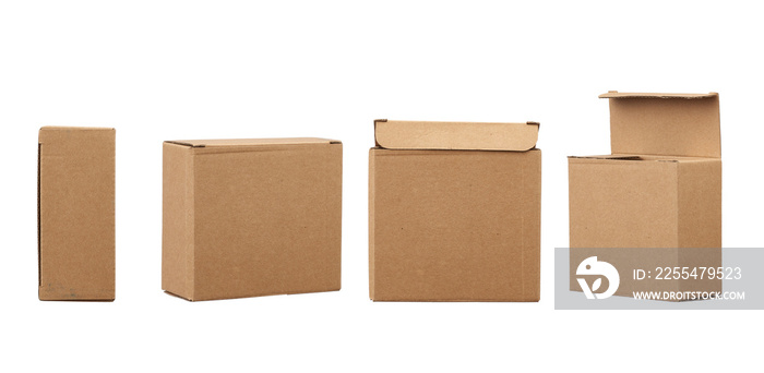 brown square cardboard box for transporting goods isolated on white background