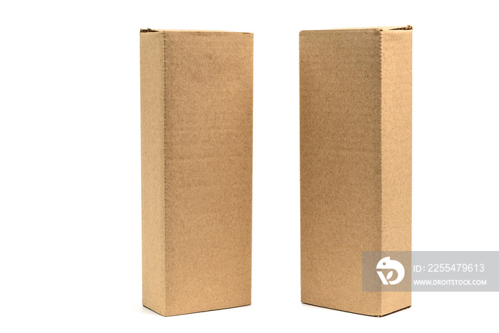 Two package brown cardboard box for long items. Mockup, isolated