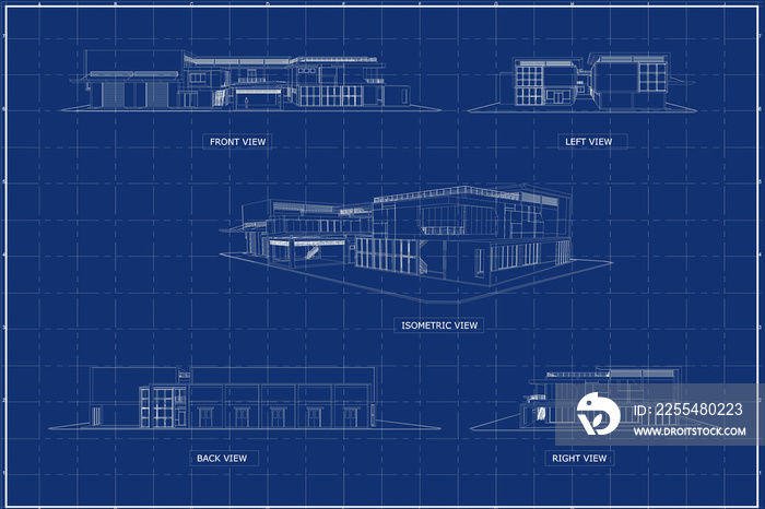 3D building on blueprint