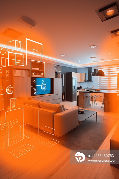 AR-Enhanced Smart Home Security System with Orange and Blue Square Devices