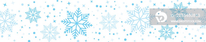 snowflake seamless border, repeat backdrop with blue snowflake and star confetti, Christmas banner template  isolated isolated on transparent background, PNG, cilp art