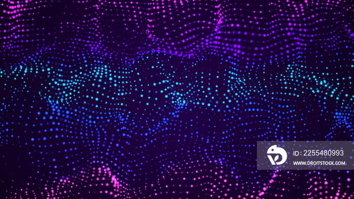 Array of points. Big data. Abstract wave of bright particles. Digital background. Dust particles. 3d rendering.