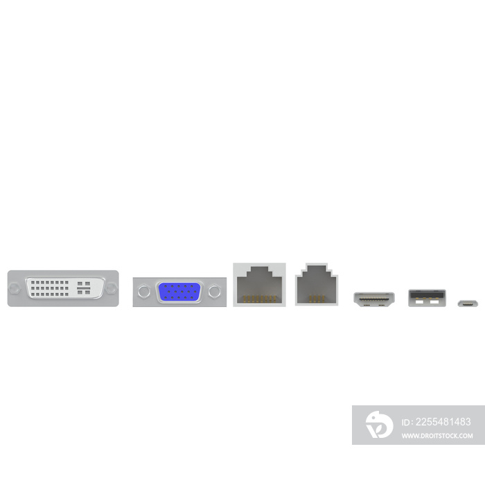 3d rendering illustration of some computer ports sockets