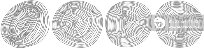 Abstract tree rings topographic map concept.background. Thin black lines on white