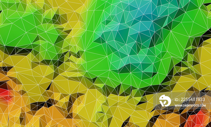 3D rendered top view low poly topographic mountain with wireframe lines.