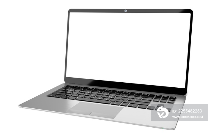 Modern laptop with empty screen on white background - 3D illustration