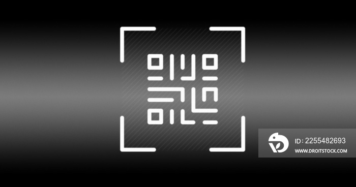 Illustration of qr code with copy space against black background