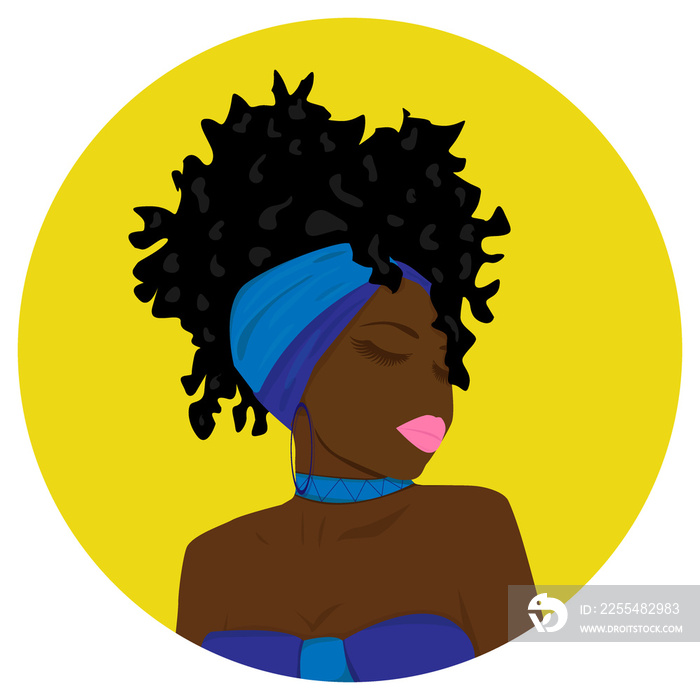 Portrait of a beautiful woman. Cartoon afro american girl