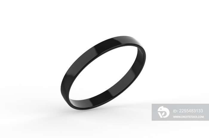 Black silicone wristband mockup template on isolated white background, rubber bracelet or wristband for design presentation, 3d illustration