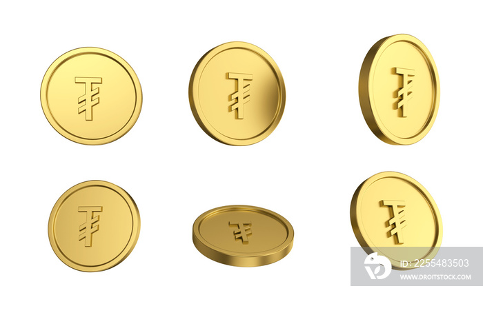 3d illustration Set of gold Tether coin in different angels