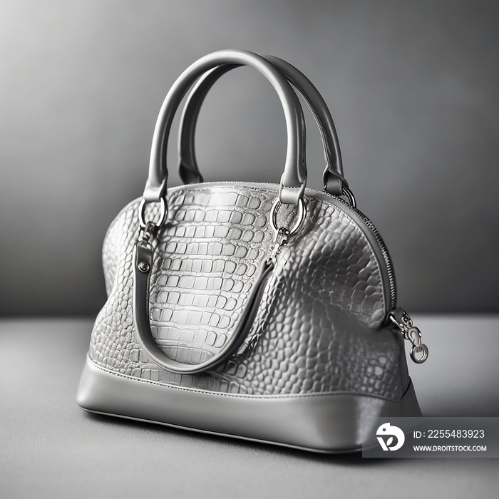 minimalist gray alligator bag with white background. Generative IA