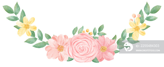 watercolour sweet floral wreath and banner flower bouquet painting