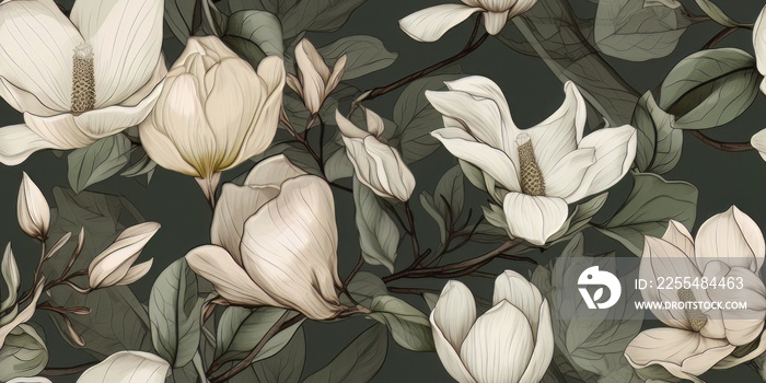 Magnolia flowers floral, seamless pattern texture background. Ideal for printing on fabric and paper.