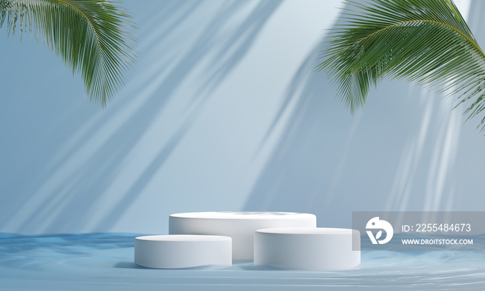 Podium on the water for product presentation. Natural beauty pedestal, relaxation and health, 3d illustration..