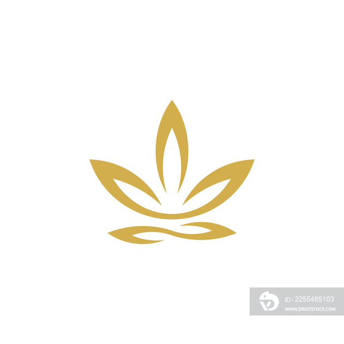 abstract marijuana, cannabis, ganja for cbd simple unique gold logo design