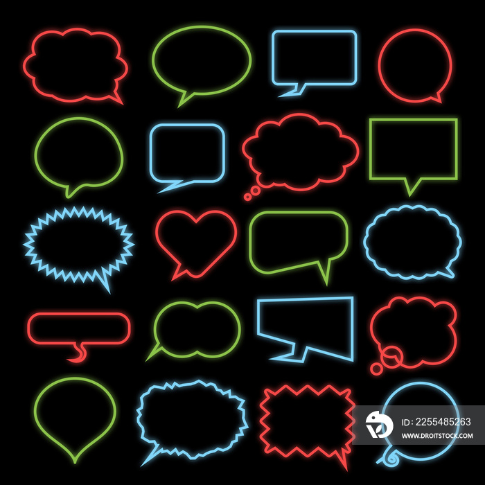 set of neon speech bubbles