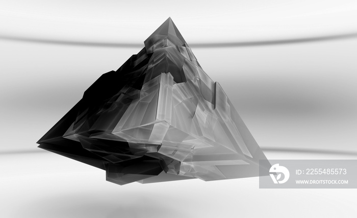 Abstract black flying pyramid, crystal  object 3d