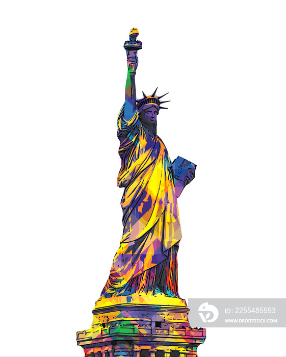 The Statue of Liberty isolated on white background, digital pop art design