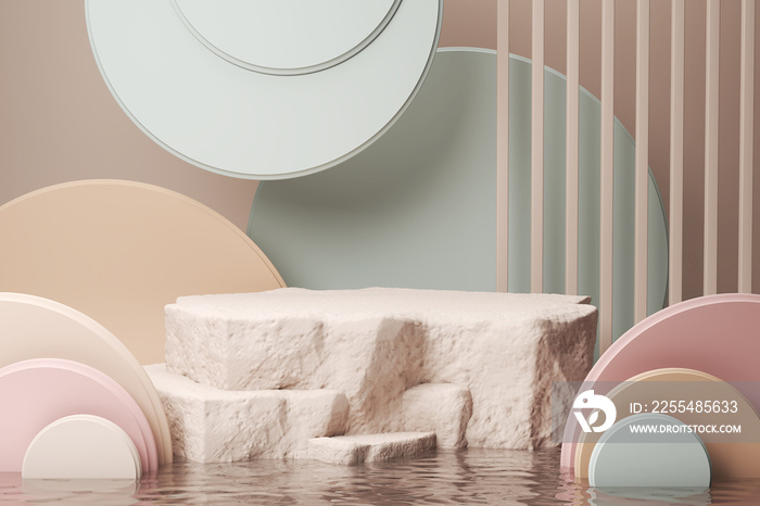 Mockup stone podium Display for Cosmetic product presentation, Minimal pastel color Background