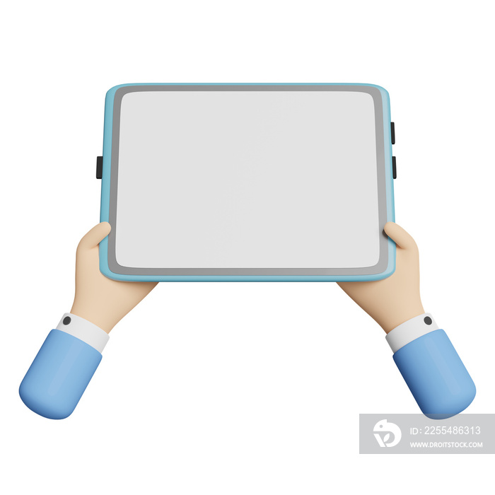 businessman hand holding tablet computer isolated. 3d illustration or 3d render