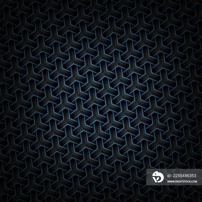 Black abstract japanese texture. Glowing blue light geometric pattern over dark background