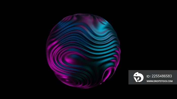 Liquid Sphere 3d blue purple light illustration. Abstract morphing sphere. Liquid holographic background.