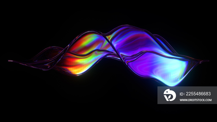 Abstract flow shape with rainbow reflections and refractions