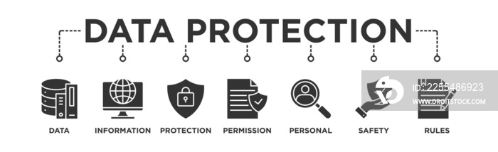 Data protection banner web icon vector illustration concept with icon of data, information, protection, permission, personal, safety and rules